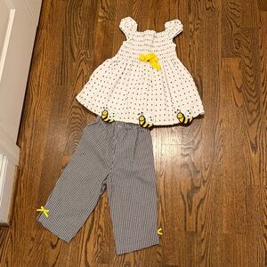 Rare Editions White Top with Black Dot Detail & Black Gingham Pants